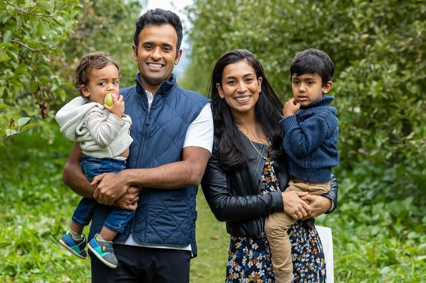 Vivek Ramaswamy With His Wife Apoorva Tewari Ramaswamy And Their Two Kids