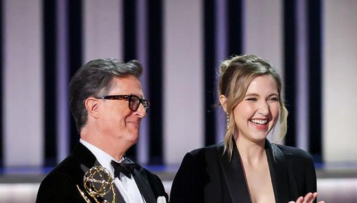 Taylor Tomlinson With Stephen Colbert At Emmys